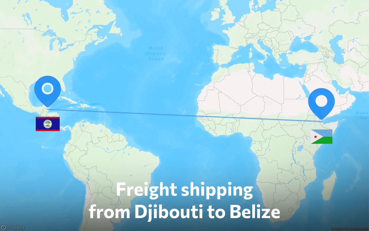 Shipping route from Djibouti to Belize