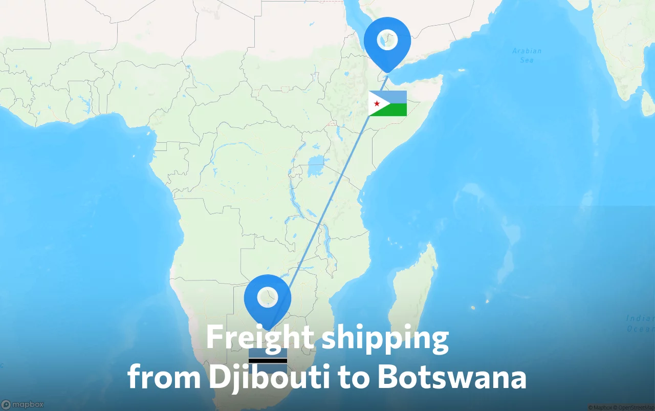 Shipping route from Djibouti to Botswana
