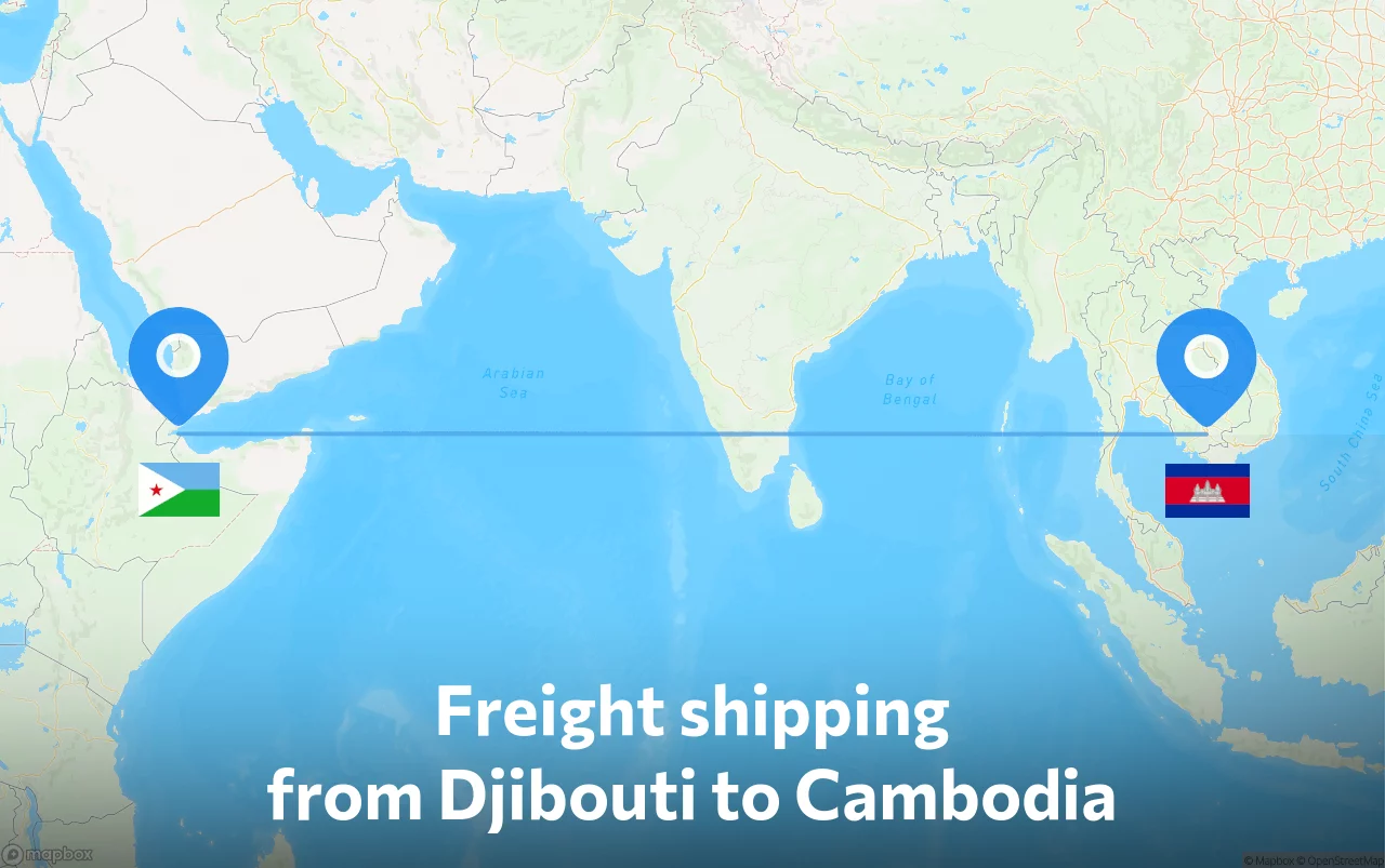 Shipping route from Djibouti to Cambodia