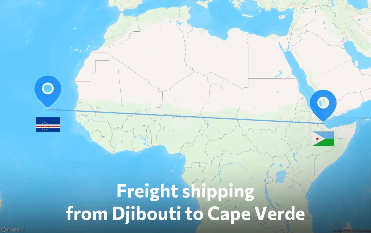 Shipping route from Djibouti to Cape Verde