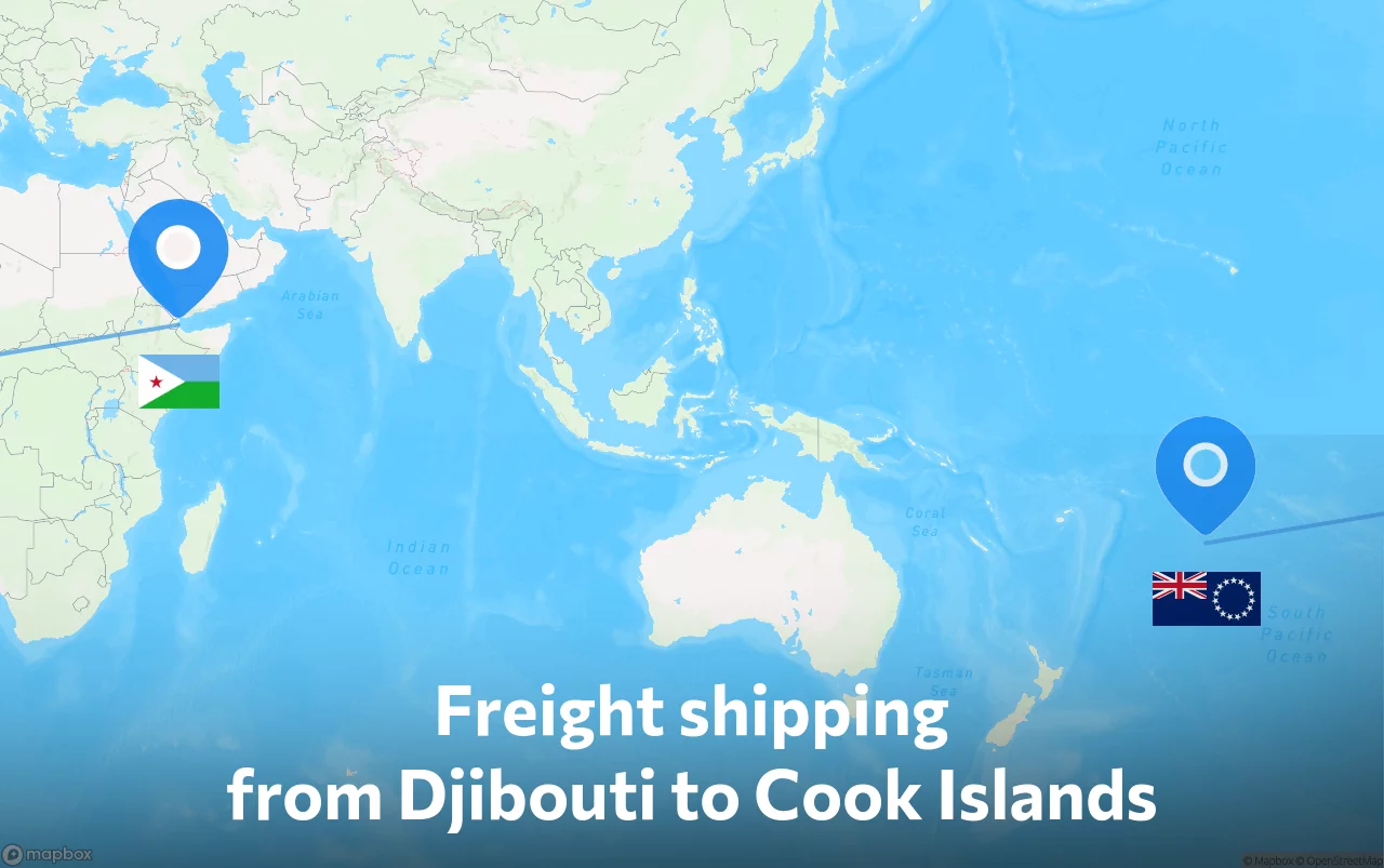 Shipping route from Djibouti to Cook Islands