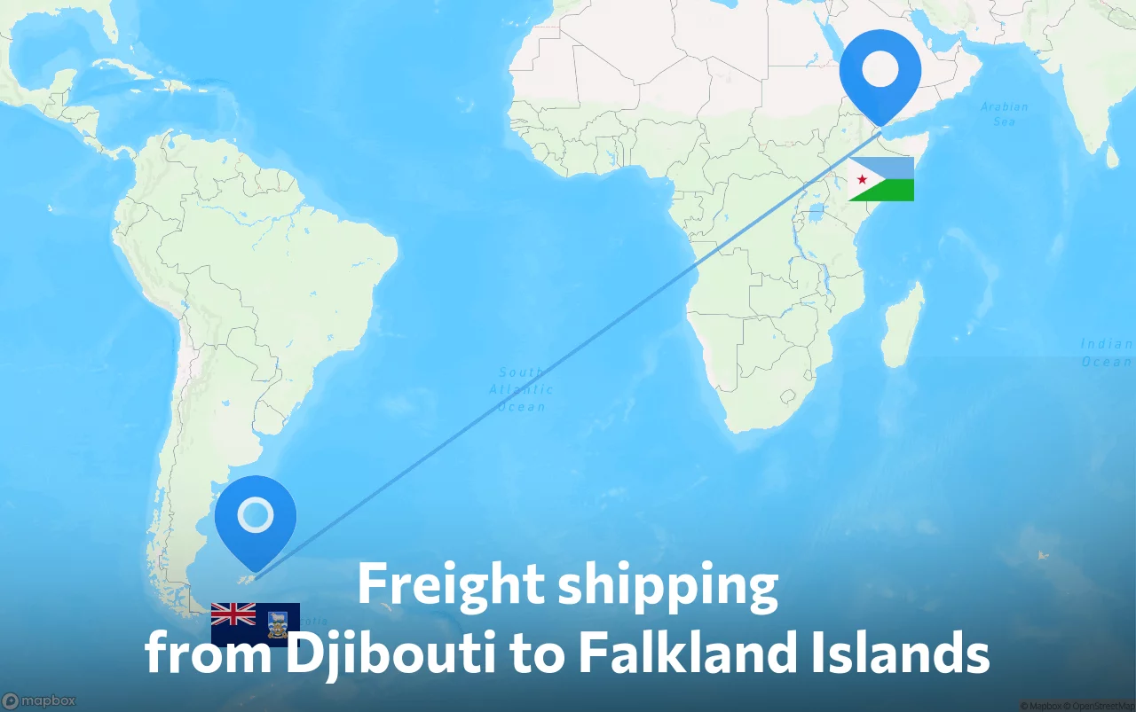 Shipping route from Djibouti to Falkland Islands
