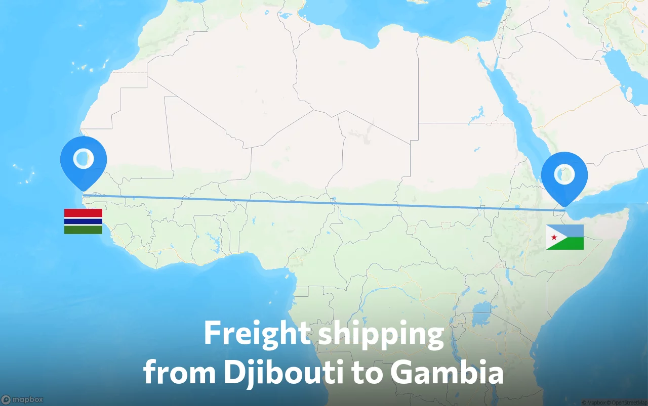 Shipping route from Djibouti to Gambia