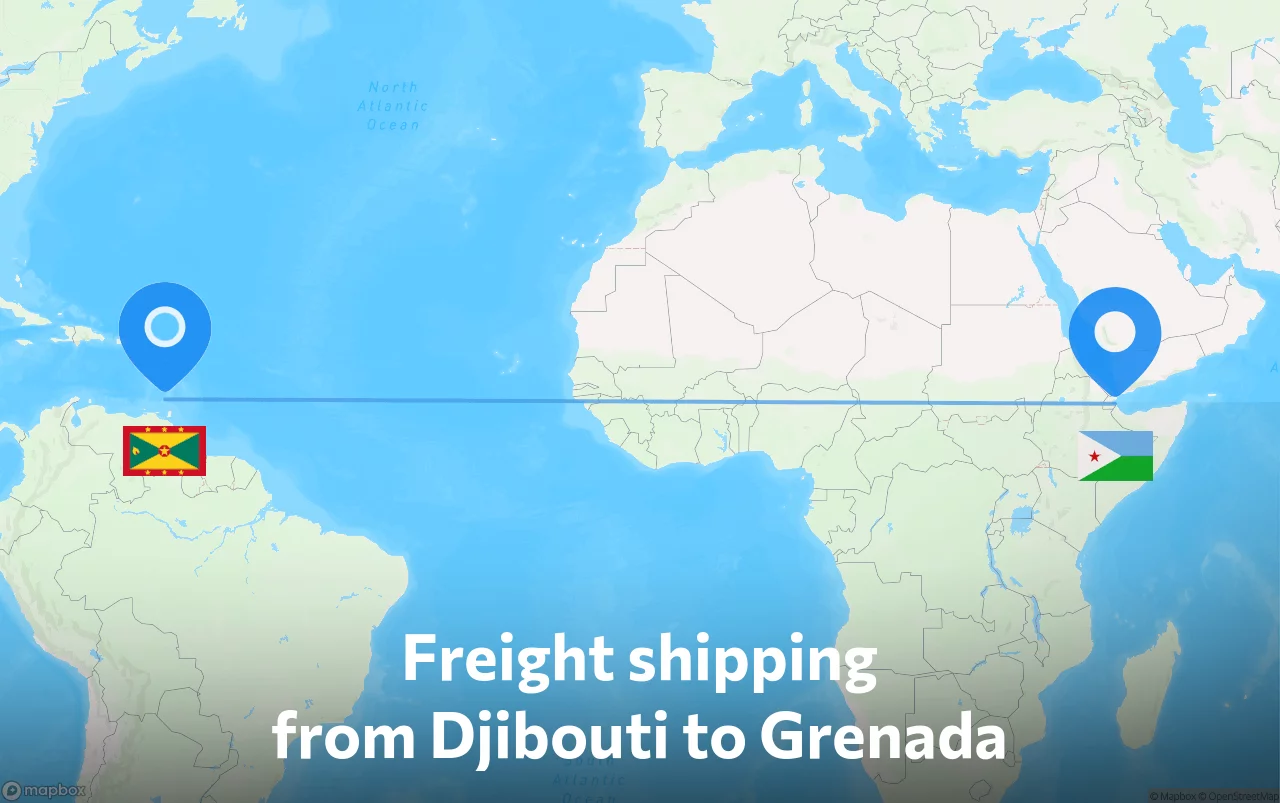 Shipping route from Djibouti to Grenada