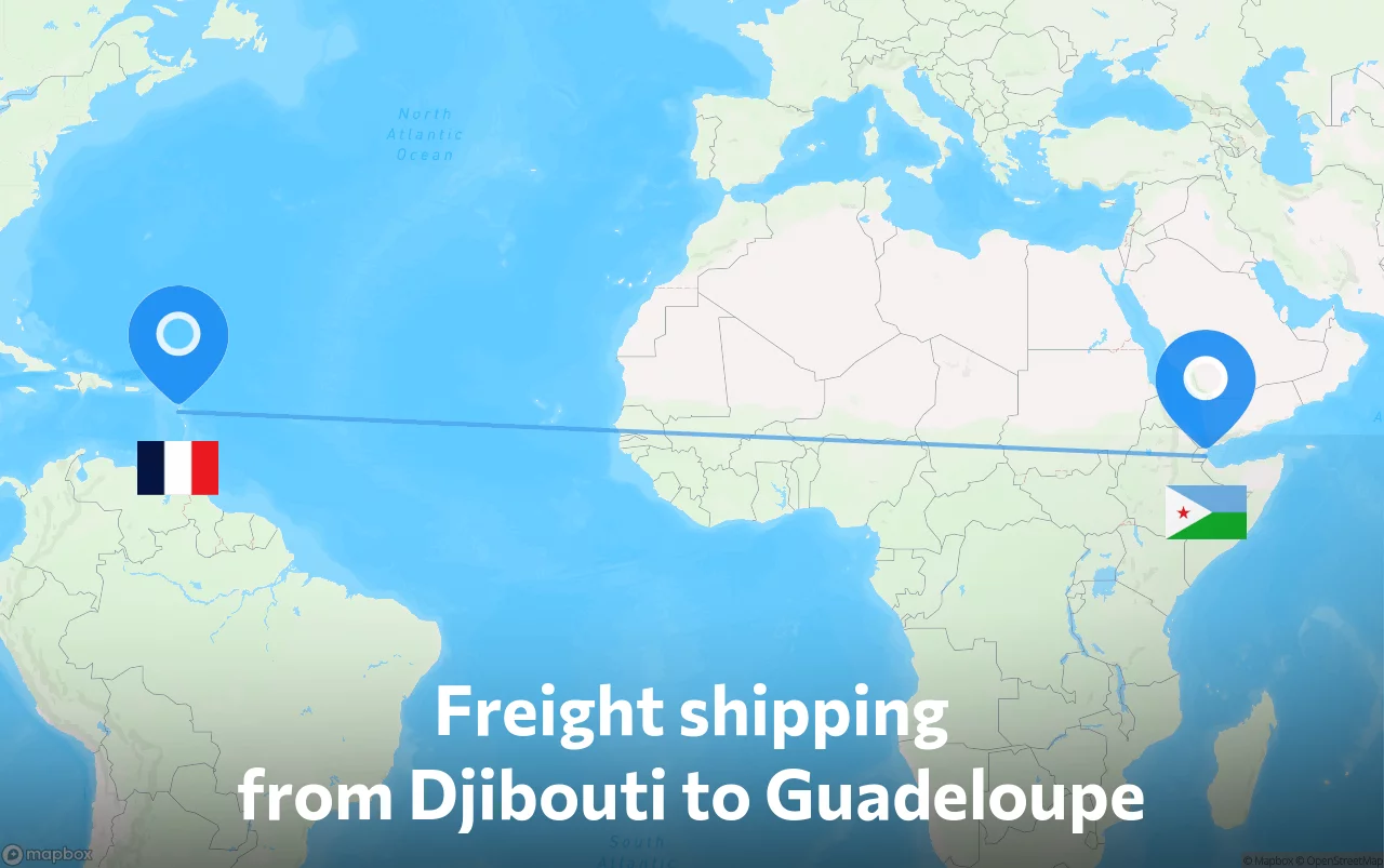 Shipping route from Djibouti to Guadeloupe