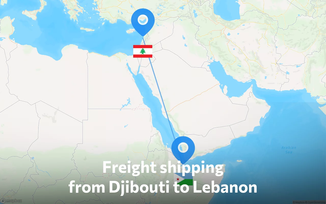 Shipping route from Djibouti to Lebanon