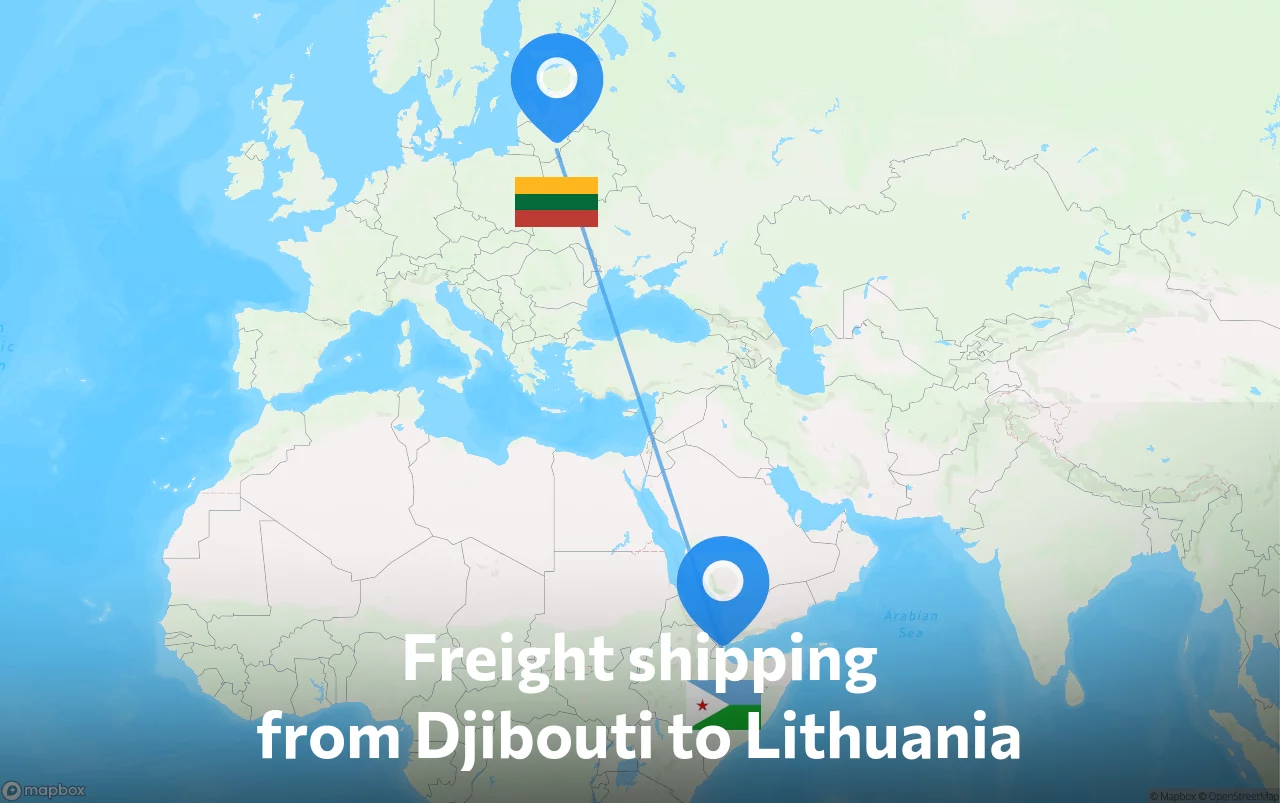 Shipping route from Djibouti to Lithuania