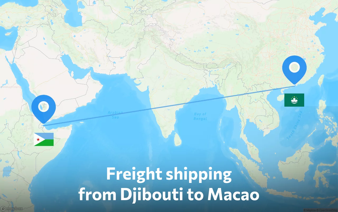 Shipping route from Djibouti to Macao