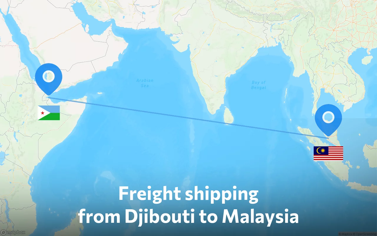 Shipping route from Djibouti to Malaysia