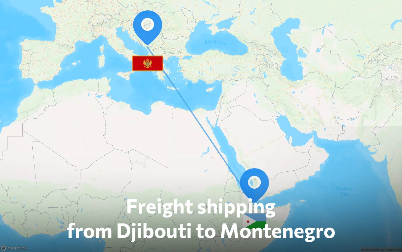 Shipping route from Djibouti to Montenegro