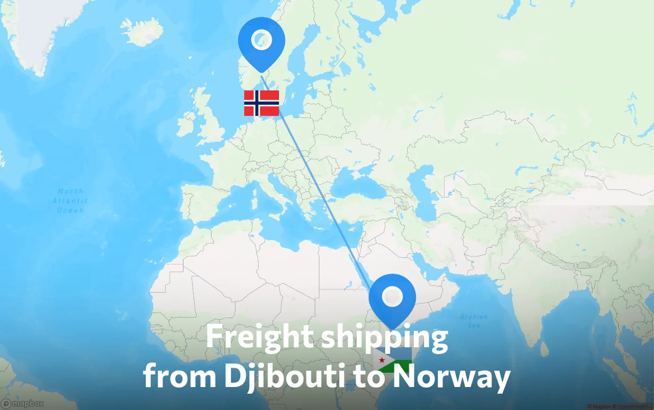 Shipping route from Djibouti to Norway