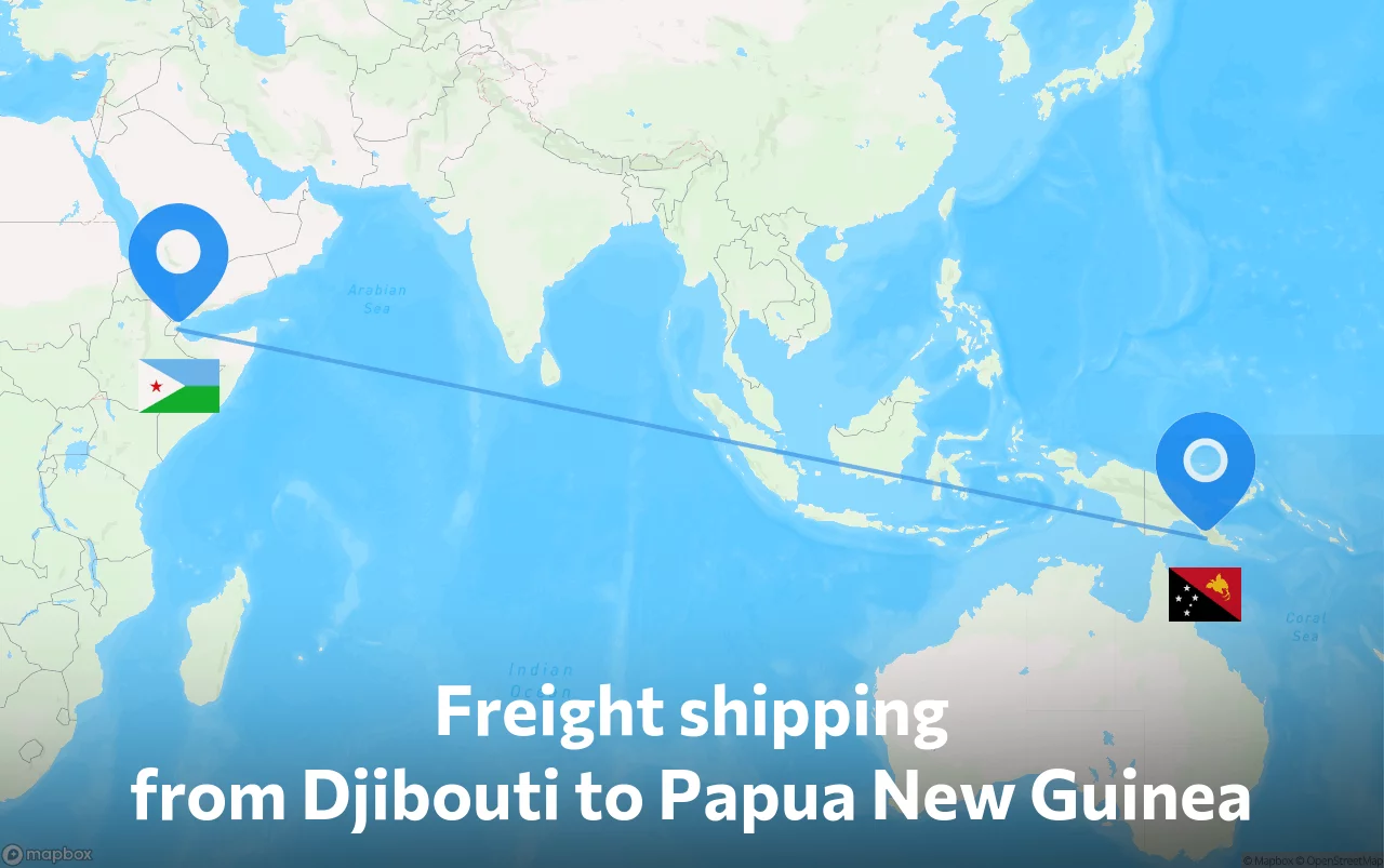 Shipping route from Djibouti to Papua New Guinea