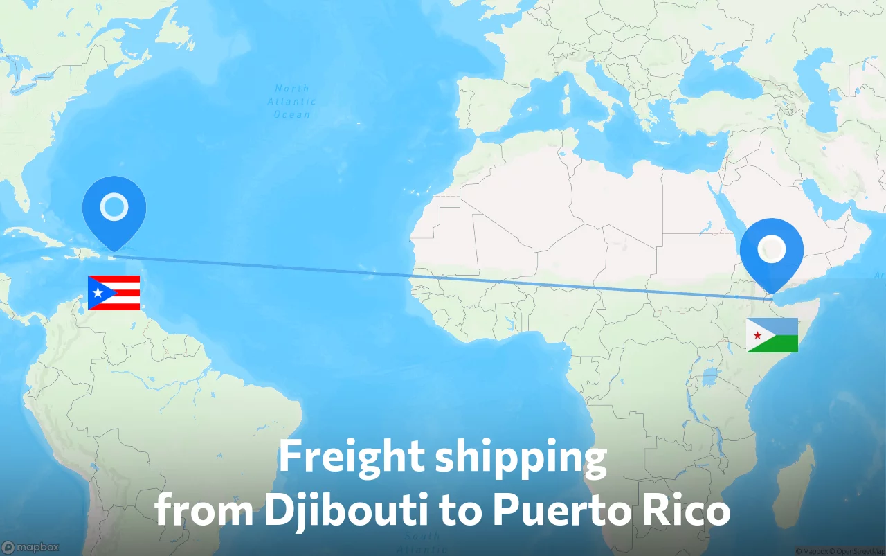 Shipping route from Djibouti to Puerto Rico