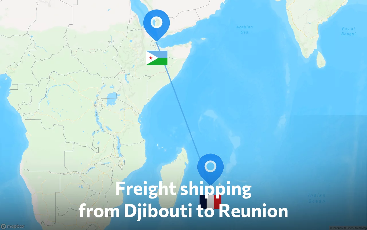 Shipping route from Djibouti to Reunion