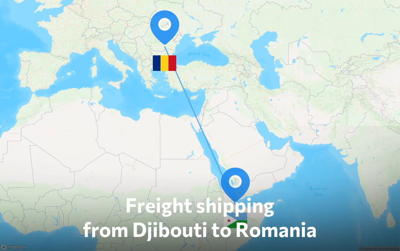 Shipping route from Djibouti to Romania
