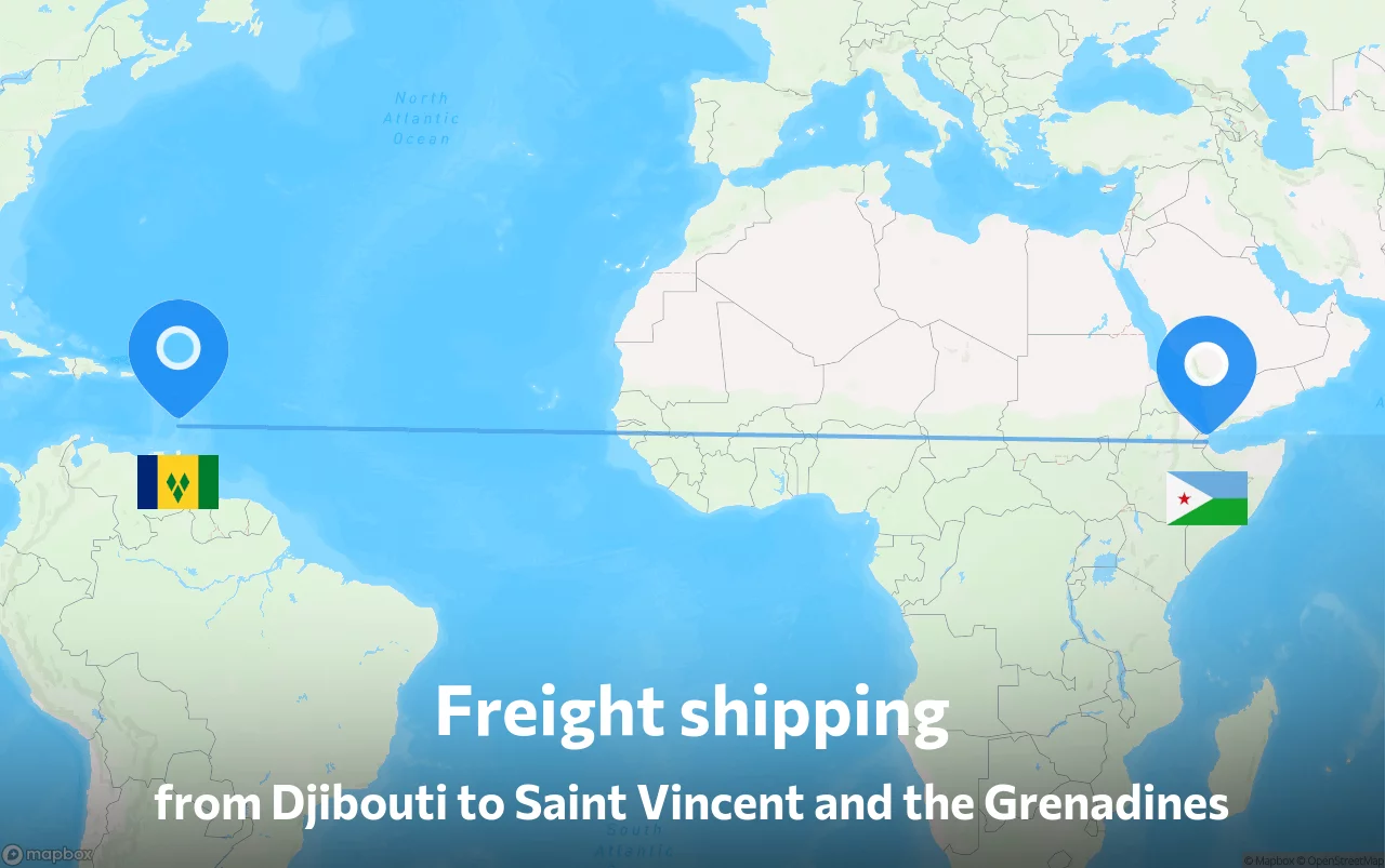Shipping route from Djibouti to Saint Vincent and the Grenadines