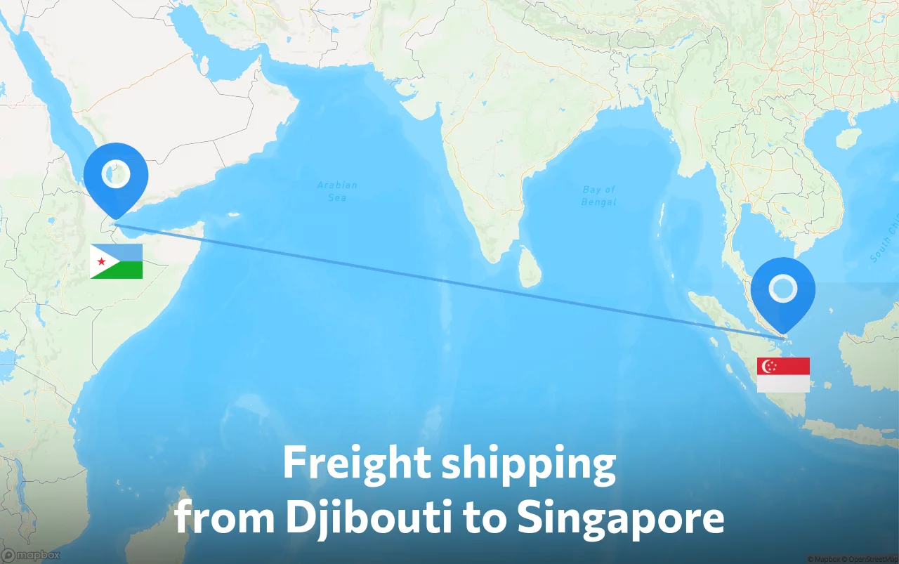Shipping route from Djibouti to Singapore