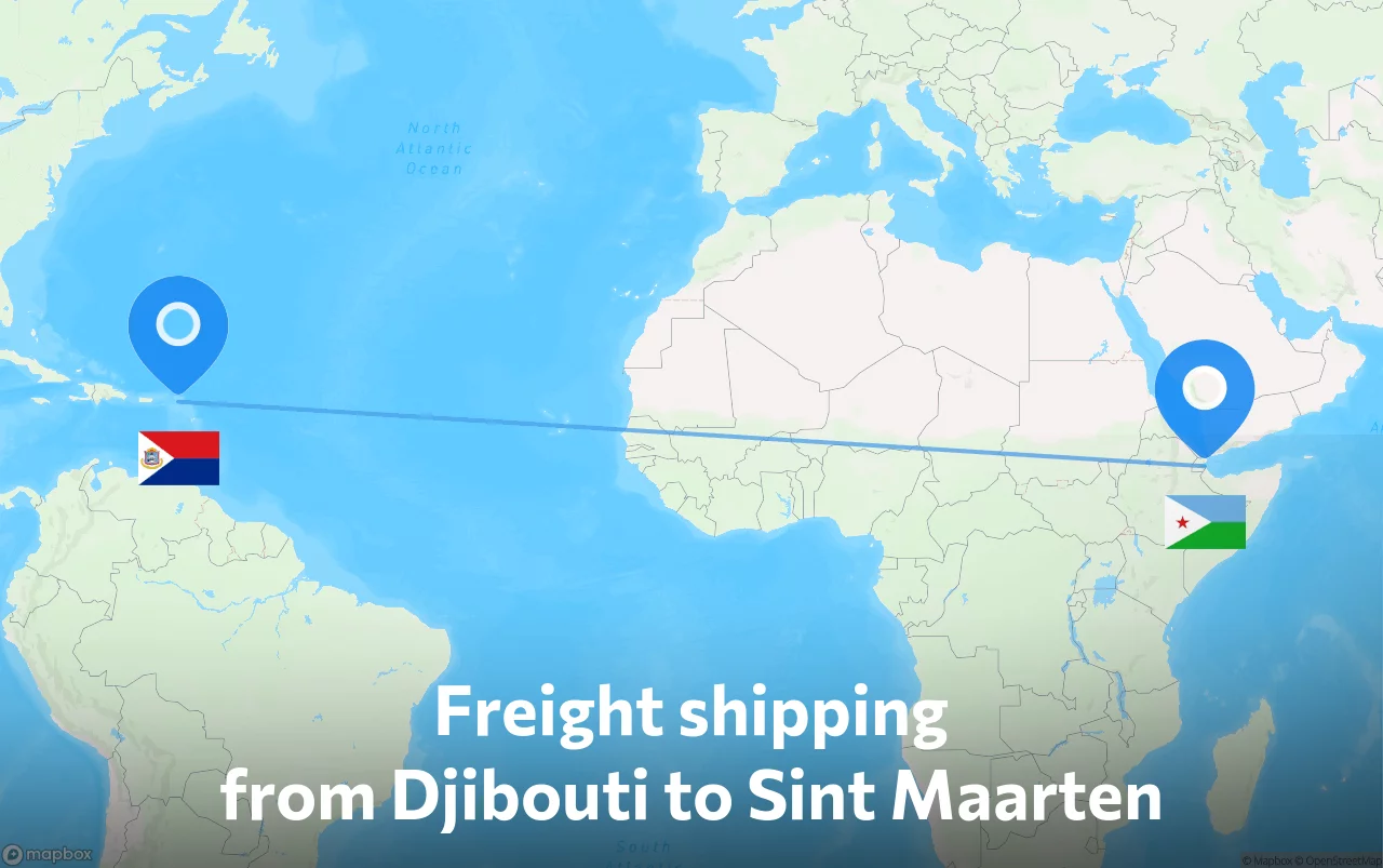 Shipping route from Djibouti to Sint Maarten