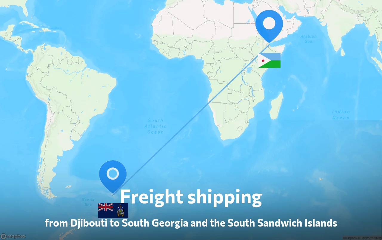 Shipping route from Djibouti to South Georgia and the South Sandwich Islands