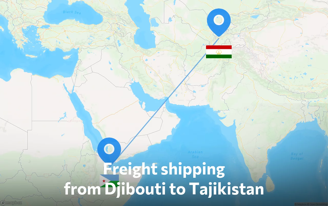 Shipping route from Djibouti to Tajikistan