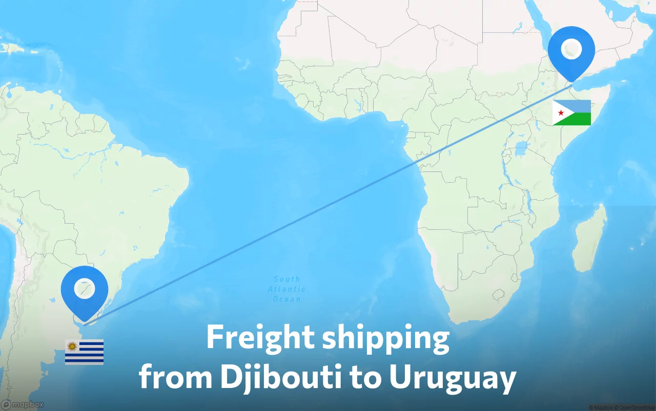 Shipping route from Djibouti to Uruguay