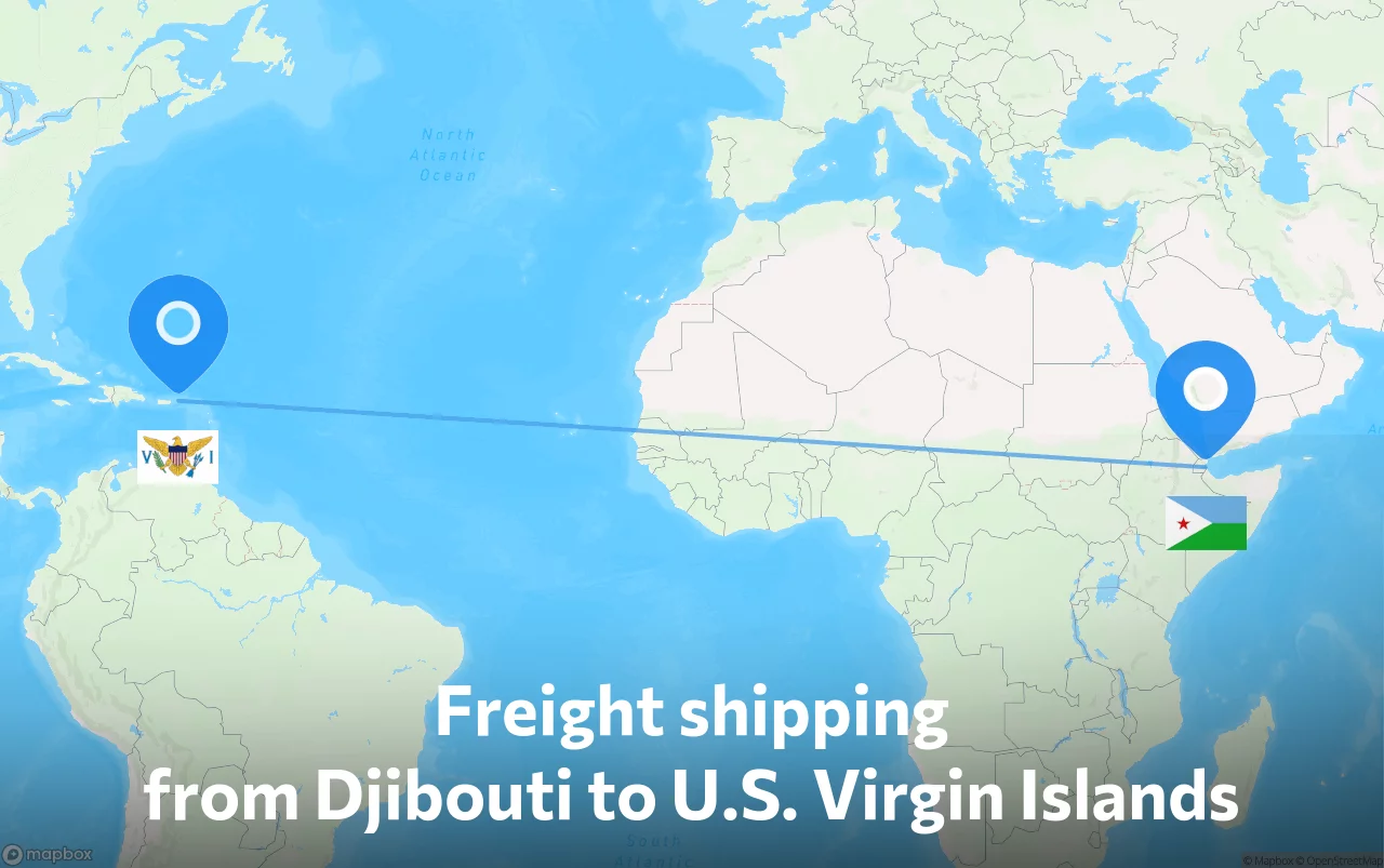 Shipping route from Djibouti to U.S. Virgin Islands