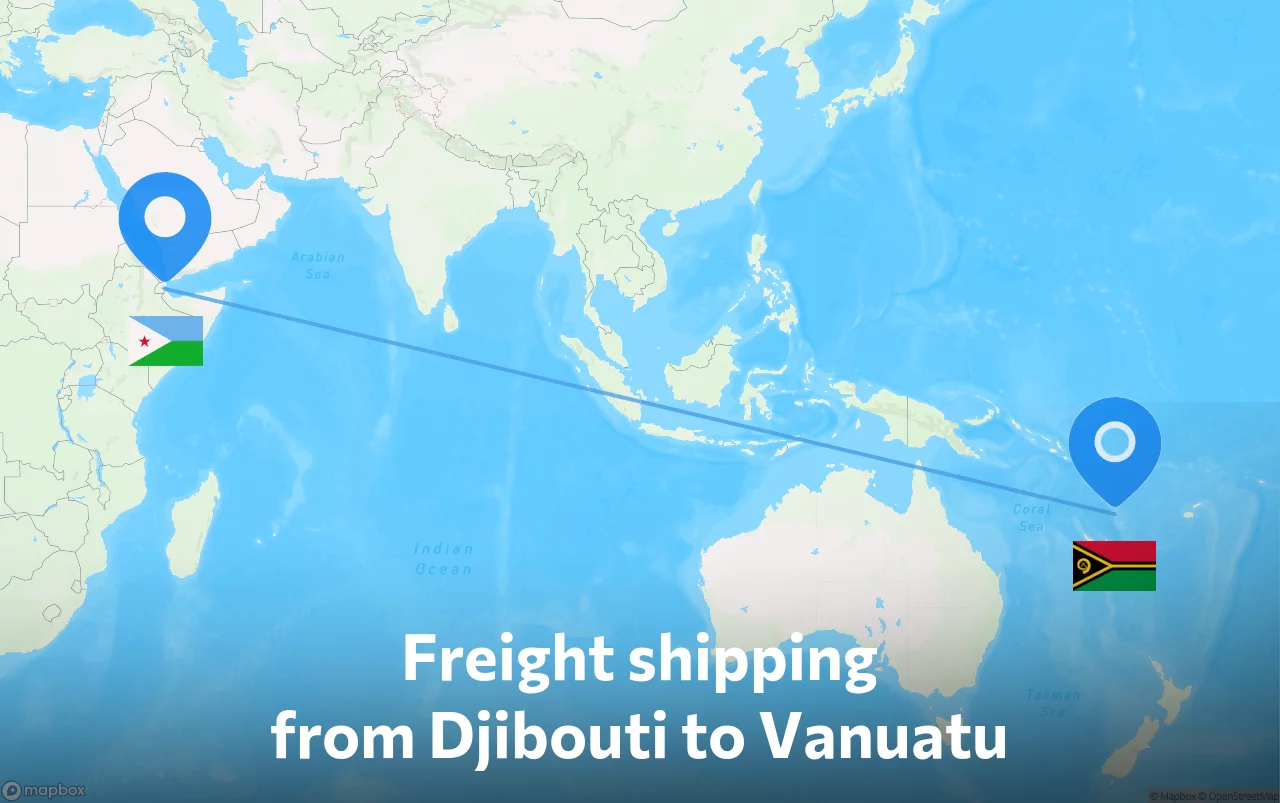 Shipping route from Djibouti to Vanuatu