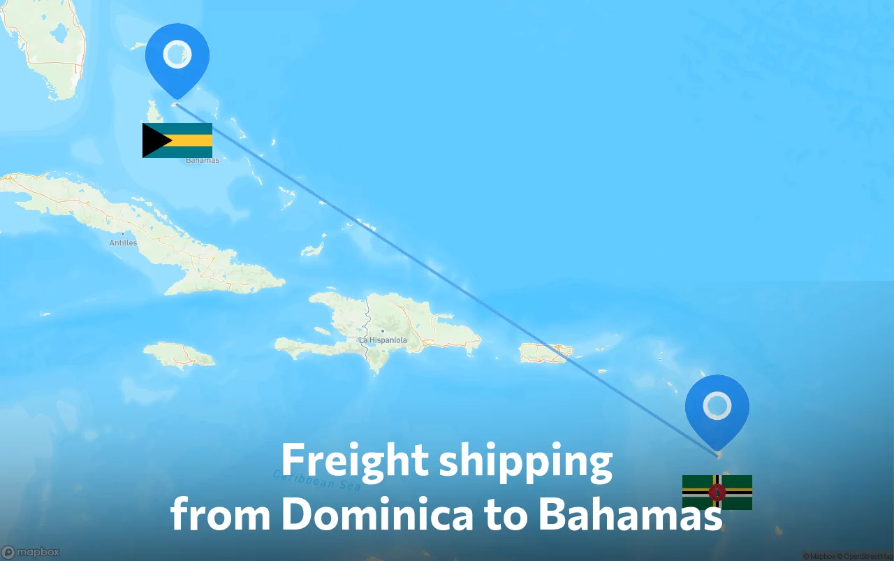 Shipping route from Dominica to Bahamas