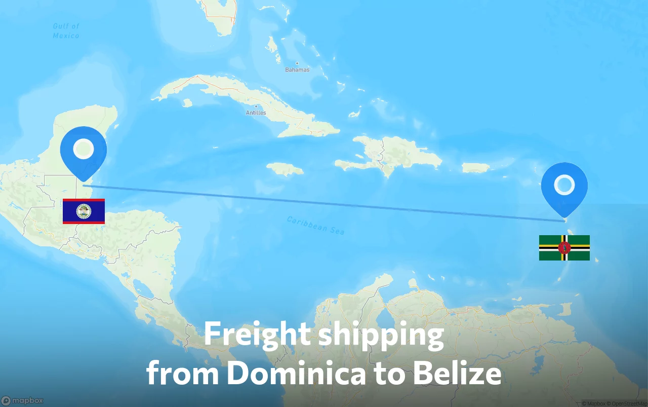 Shipping route from Dominica to Belize