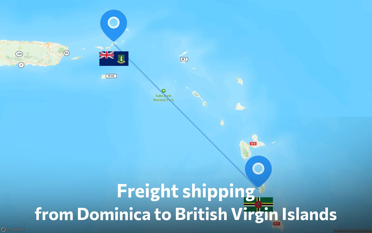 Shipping route from Dominica to British Virgin Islands