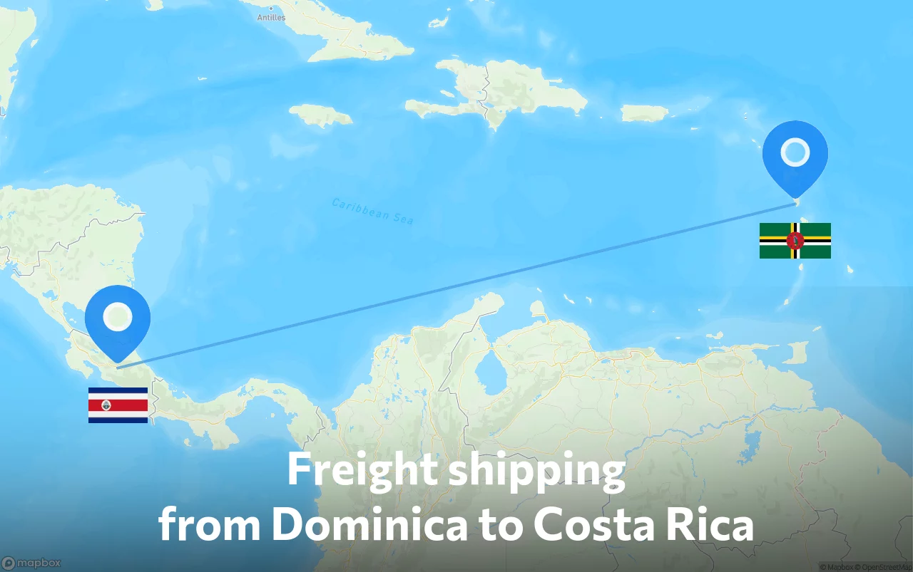 Shipping route from Dominica to Costa Rica