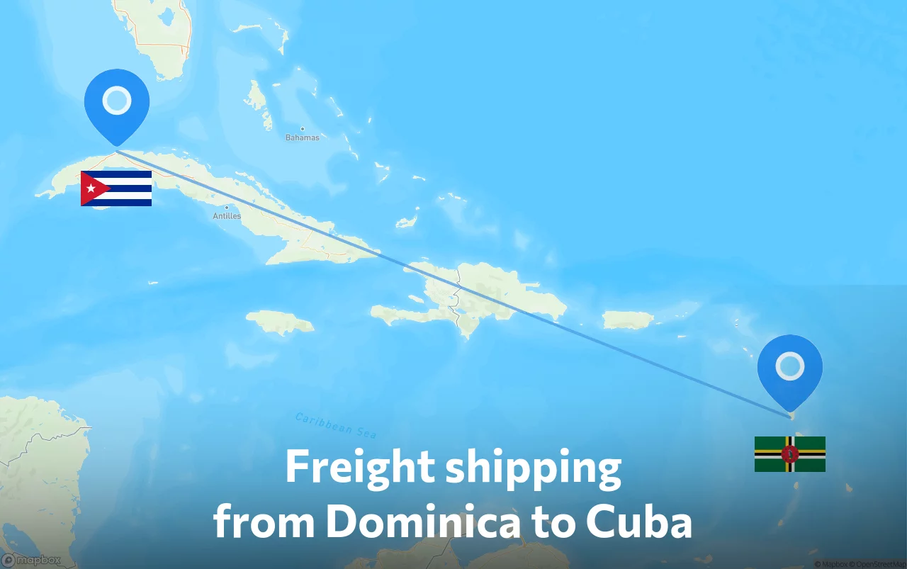 Shipping route from Dominica to Cuba