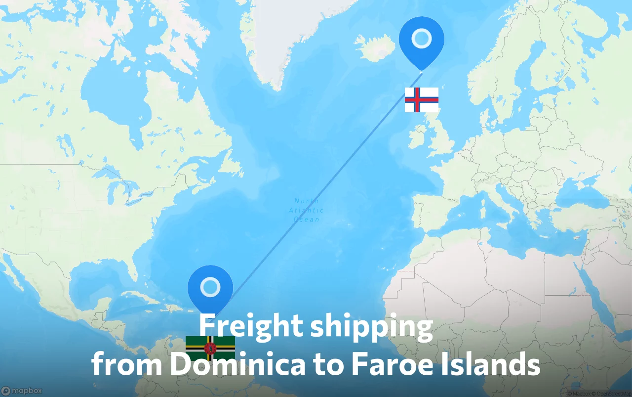 Shipping route from Dominica to Faroe Islands