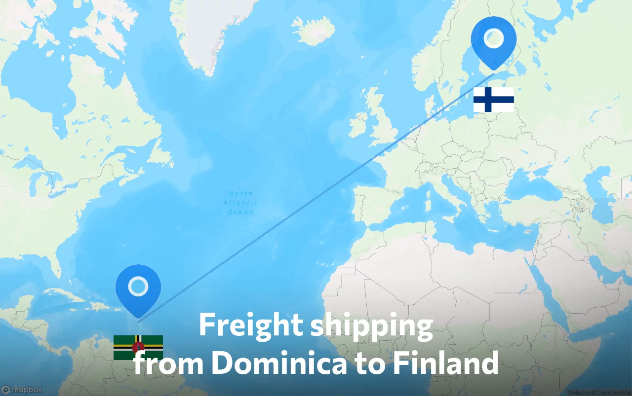 Shipping route from Dominica to Finland