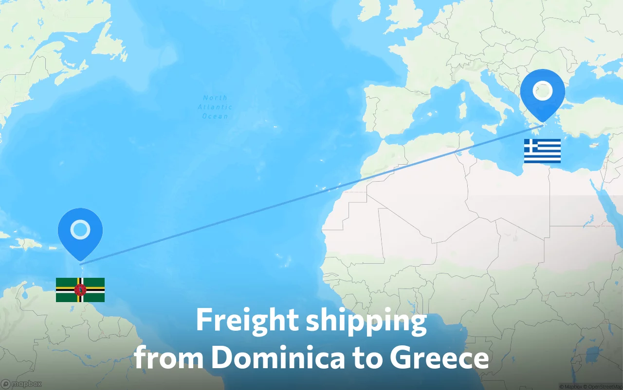 Shipping route from Dominica to Greece