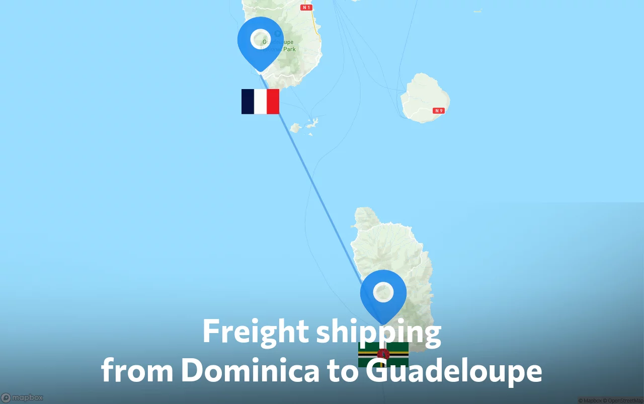 Shipping route from Dominica to Guadeloupe