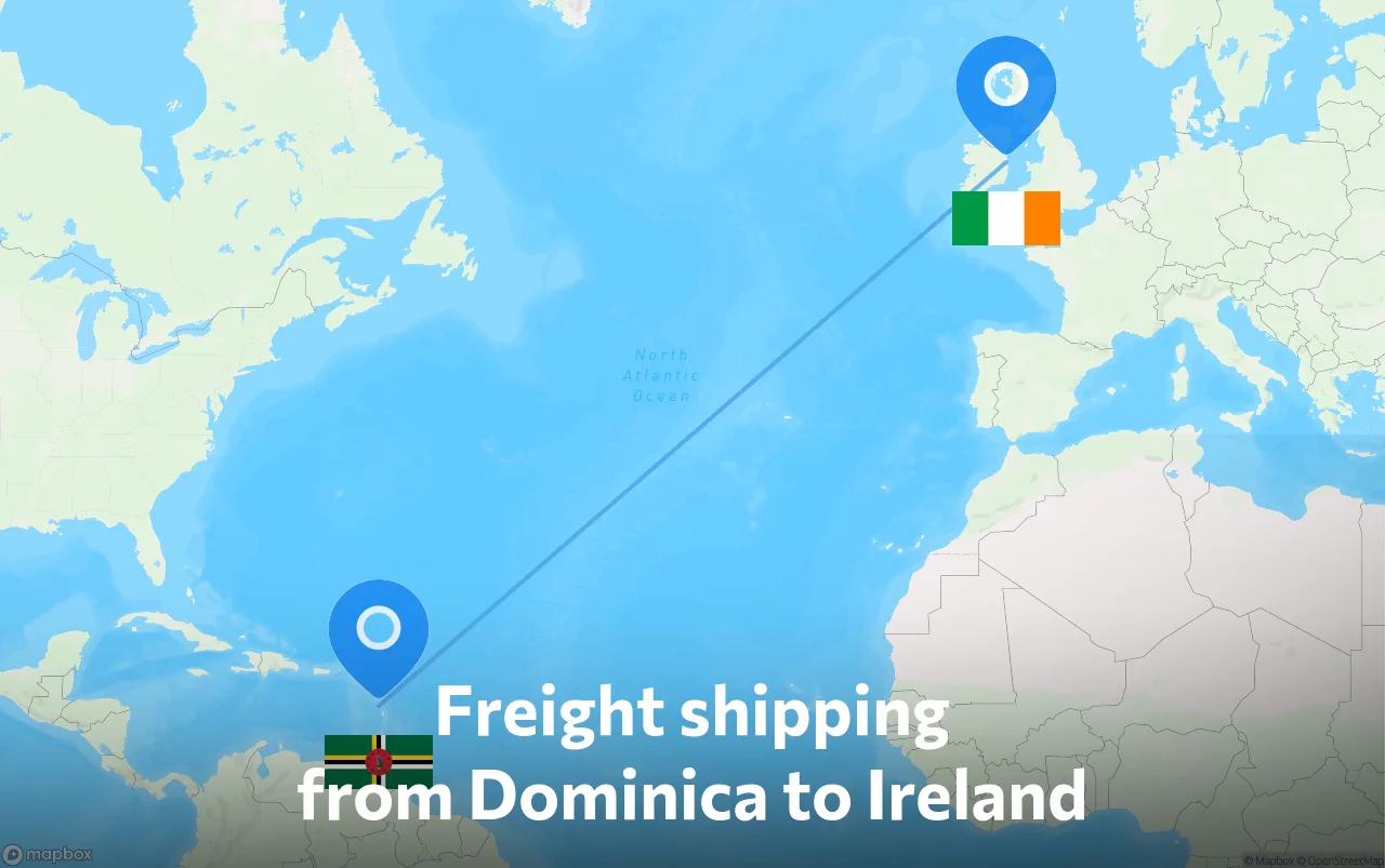Shipping route from Dominica to Ireland