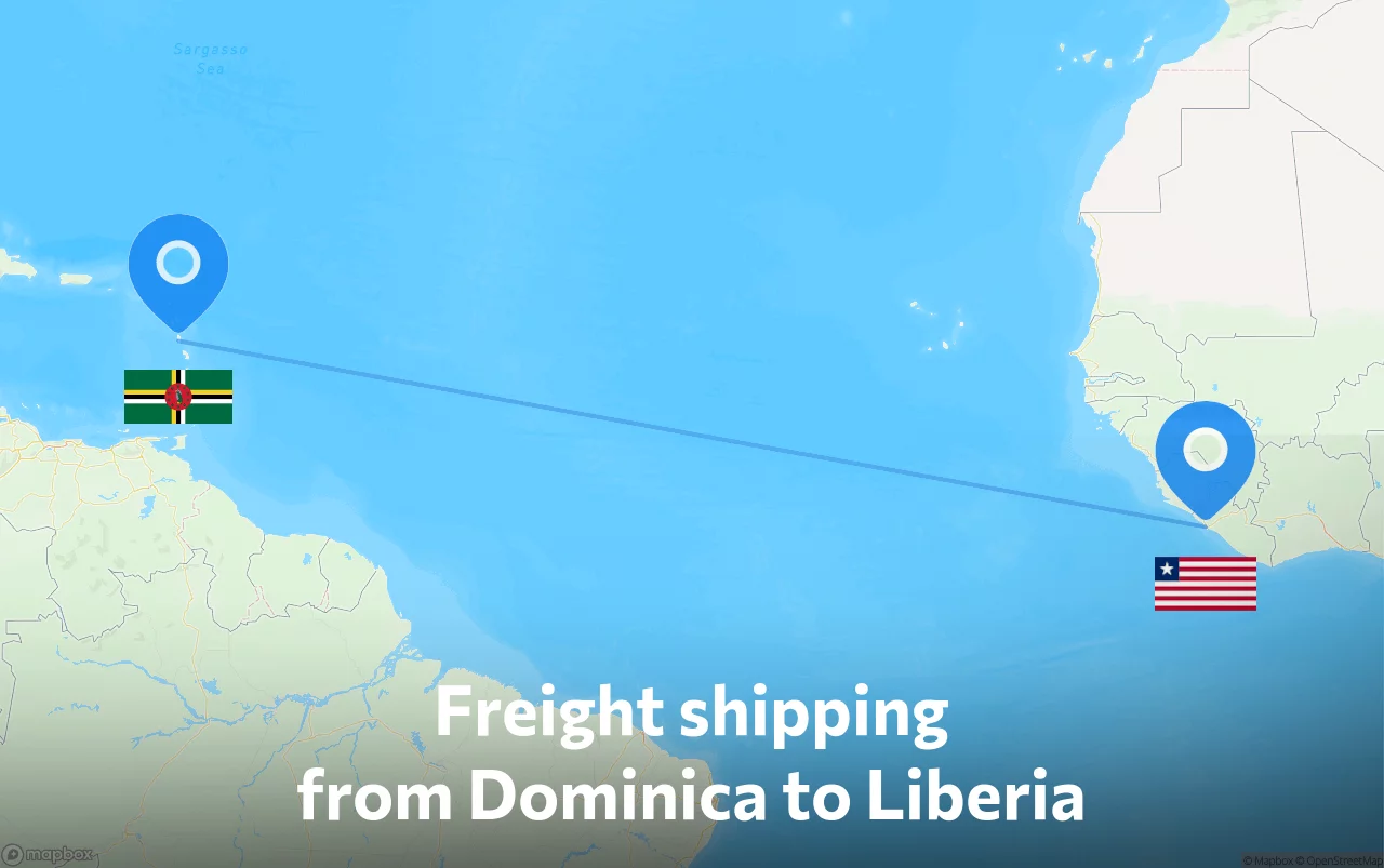 Shipping route from Dominica to Liberia