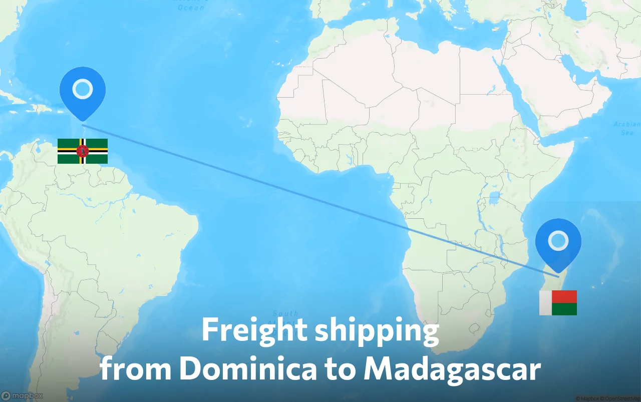 Shipping route from Dominica to Madagascar