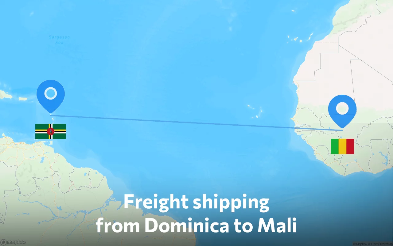 Shipping route from Dominica to Mali