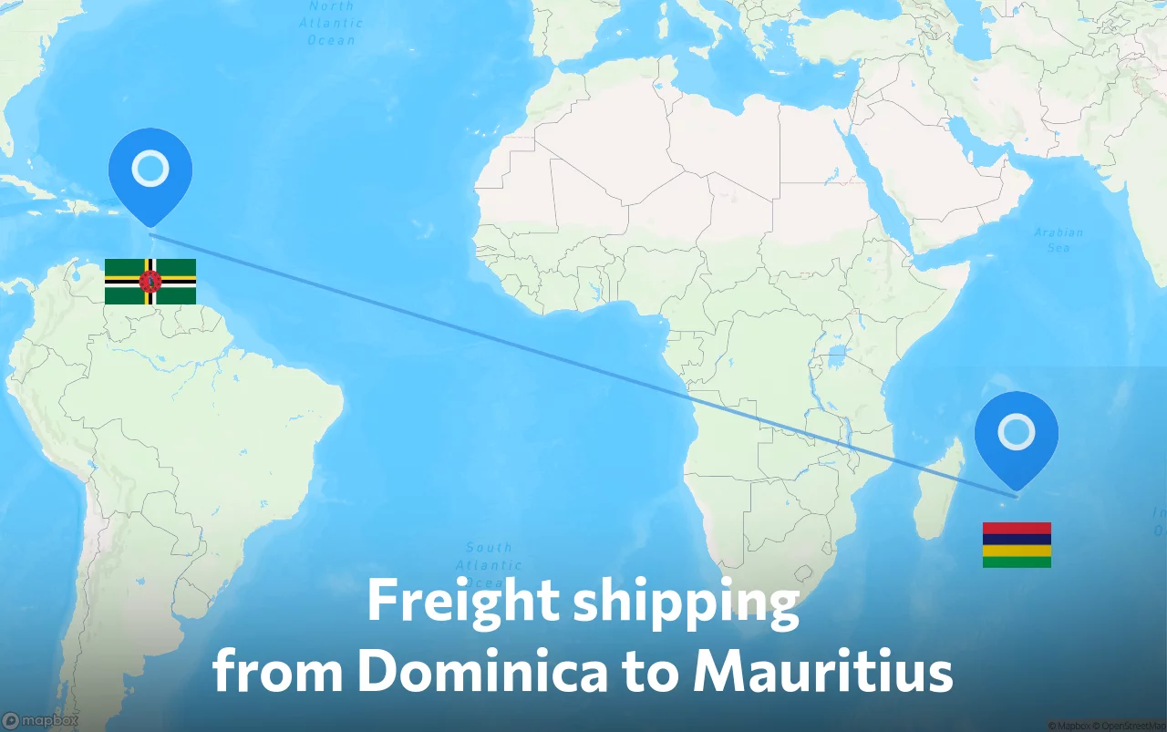 Shipping route from Dominica to Mauritius