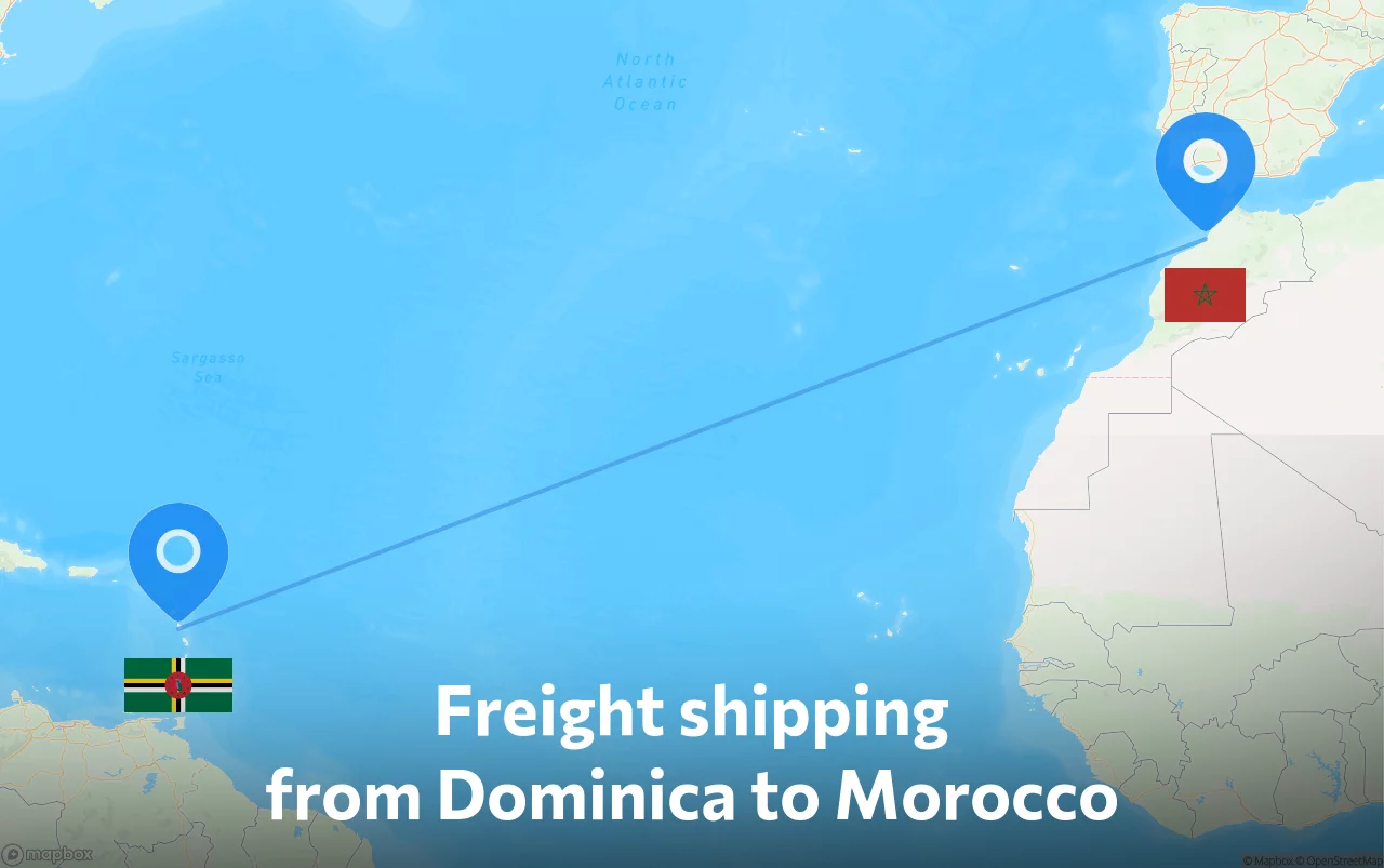 Shipping route from Dominica to Morocco