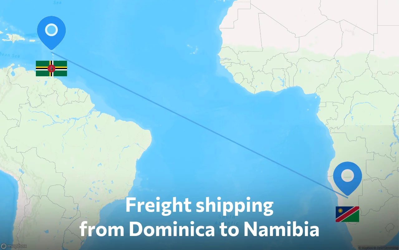 Shipping route from Dominica to Namibia