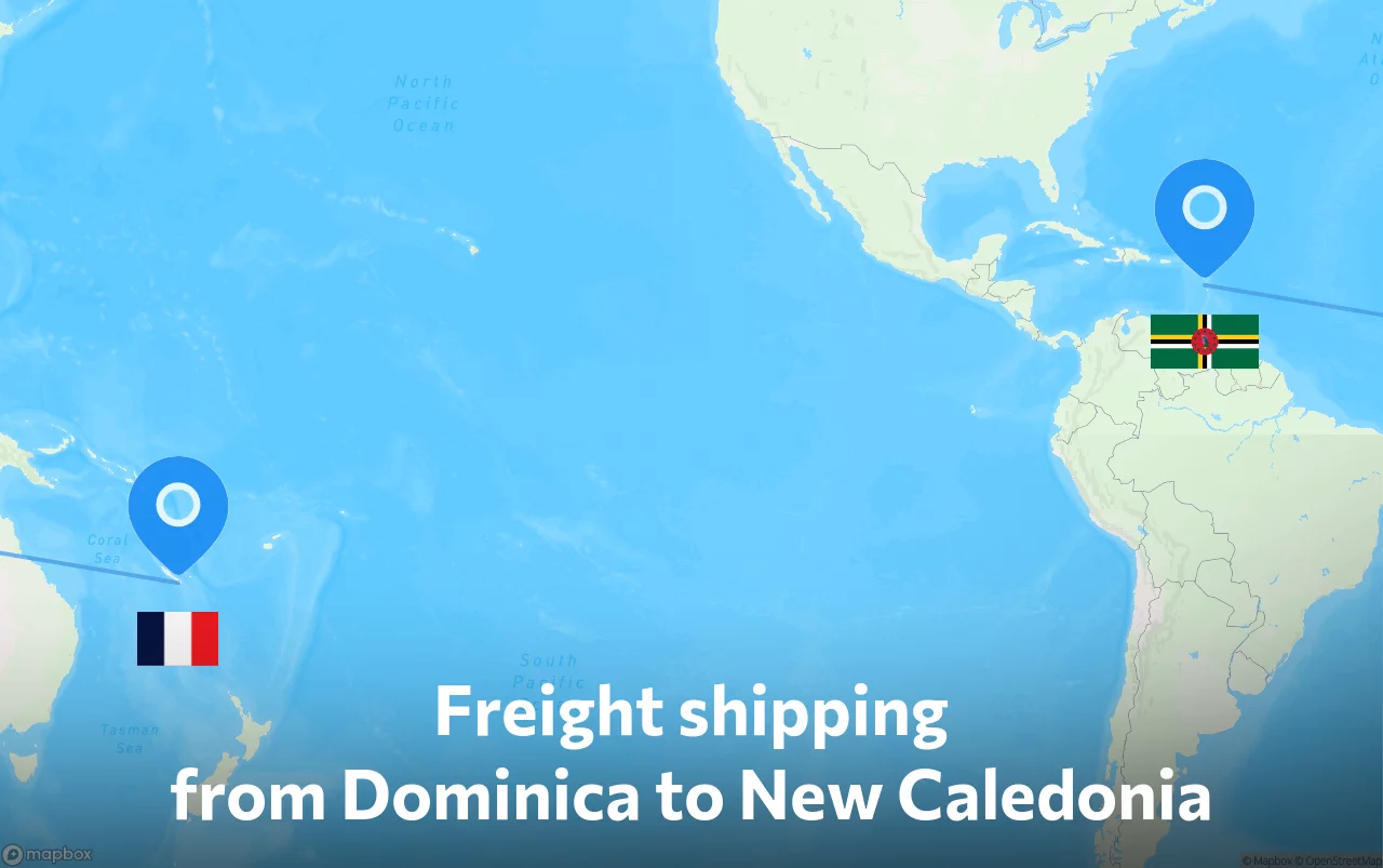 Shipping route from Dominica to New Caledonia