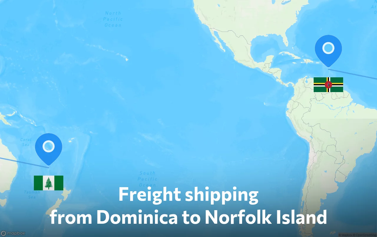 Shipping route from Dominica to Norfolk Island