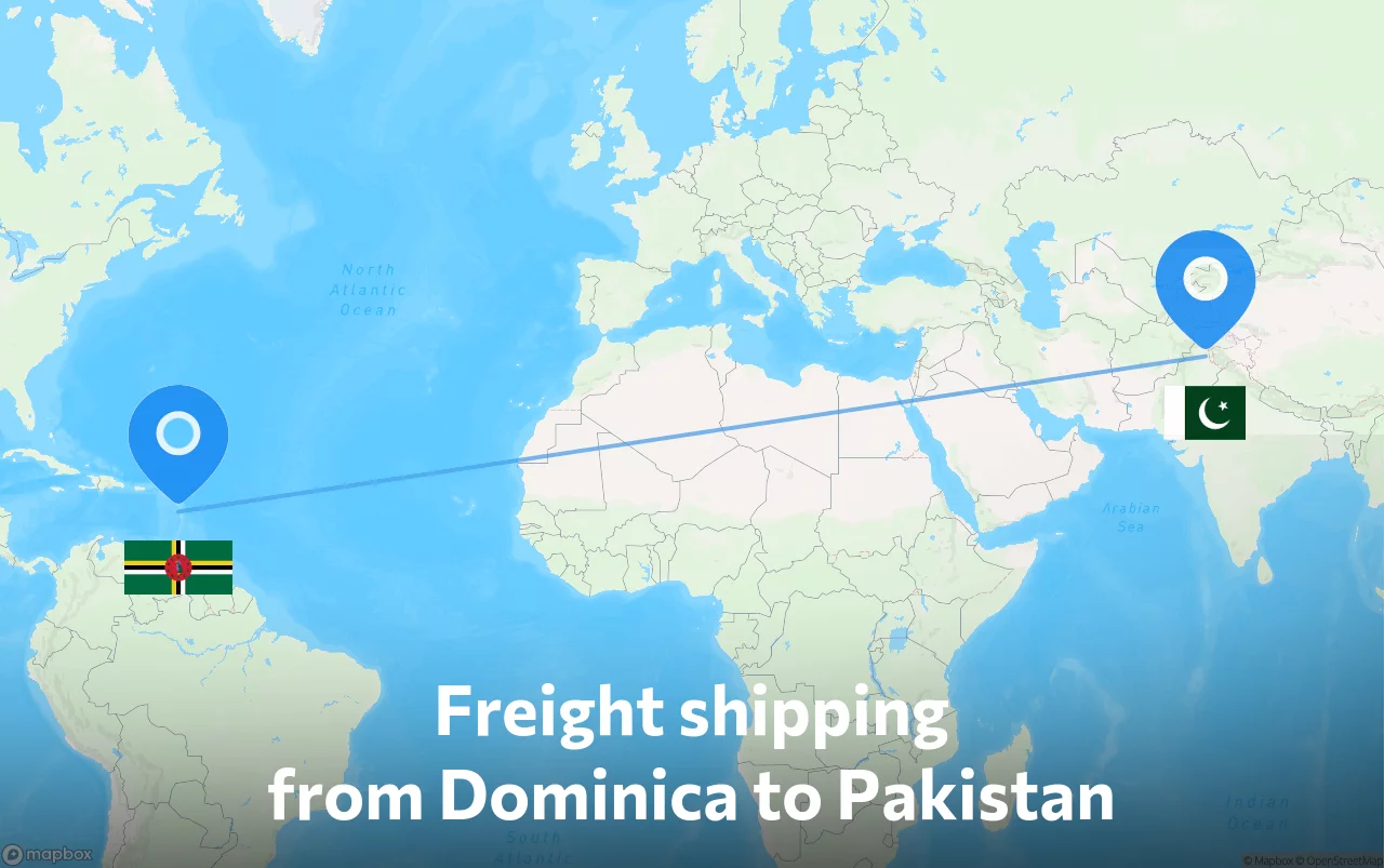 Shipping route from Dominica to Pakistan