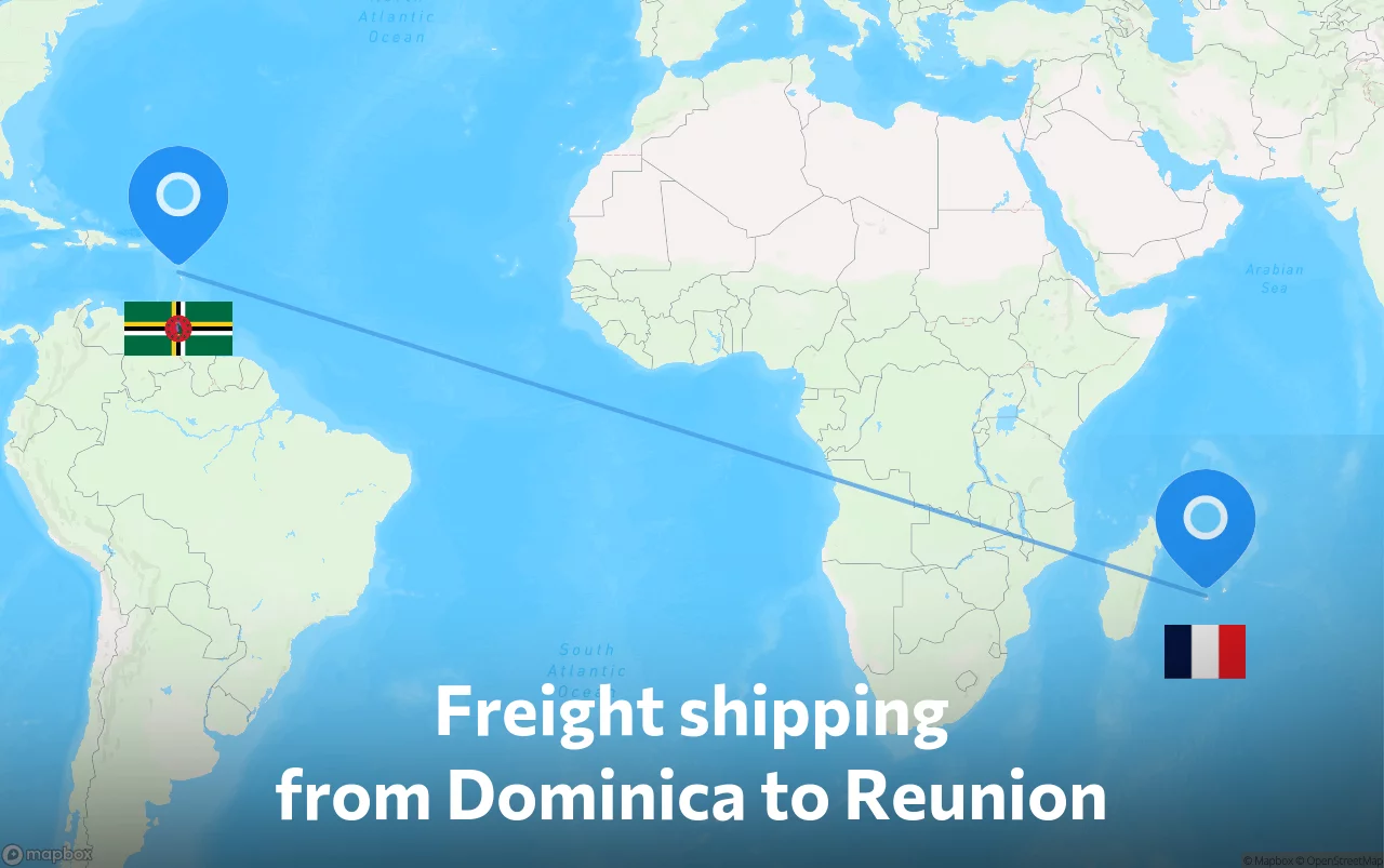 Shipping route from Dominica to Reunion
