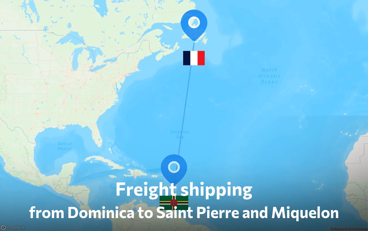 Shipping route from Dominica to Saint Pierre and Miquelon