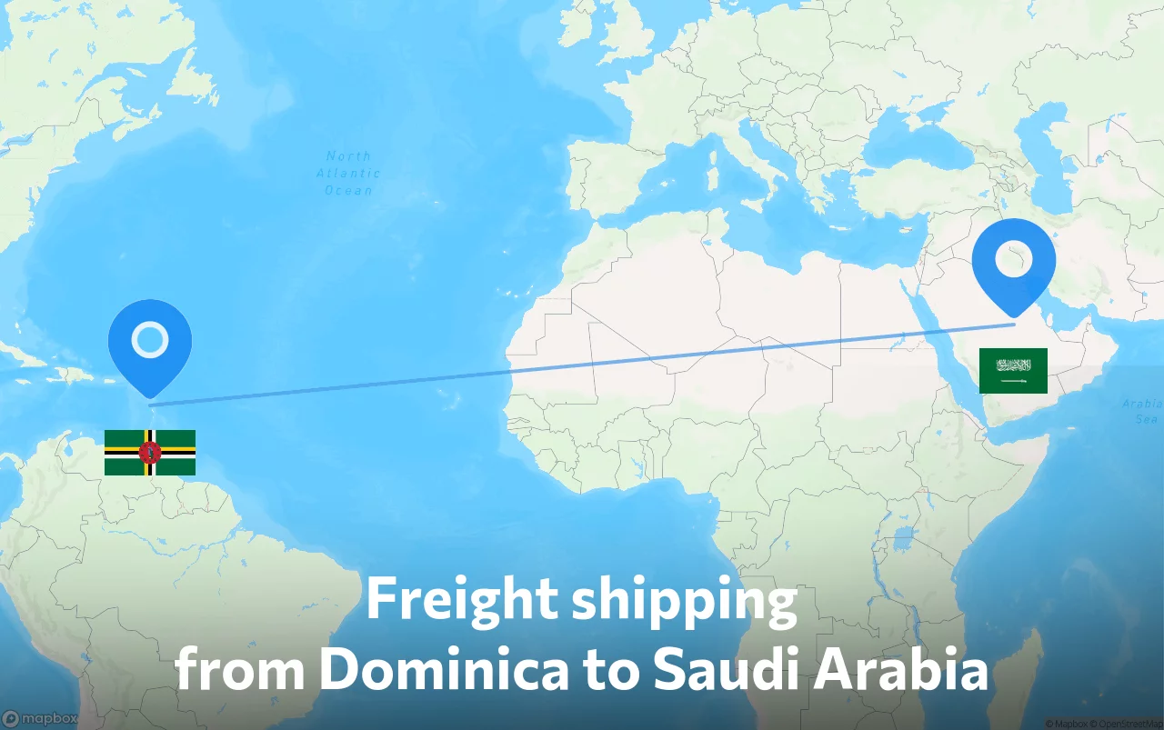 Shipping route from Dominica to Saudi Arabia