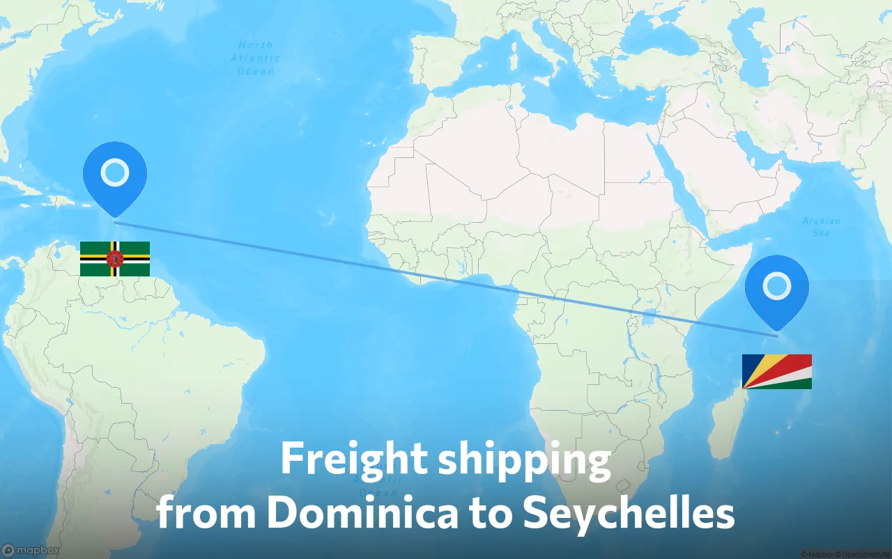 Shipping route from Dominica to Seychelles